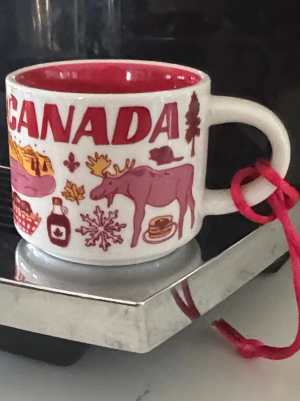 Starbucks 2oz Canada Ornament Mug in Pink and Red